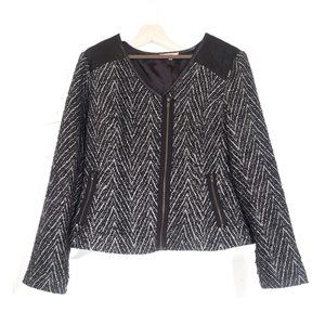 Tweed Moto Blazer with Quilted Faux Leather Detail - Sz M